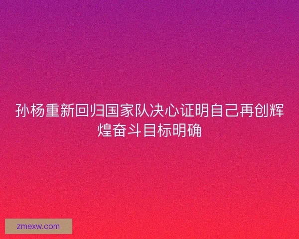 孙杨重新回归国家队决心证明自己再创辉煌奋斗目标明确